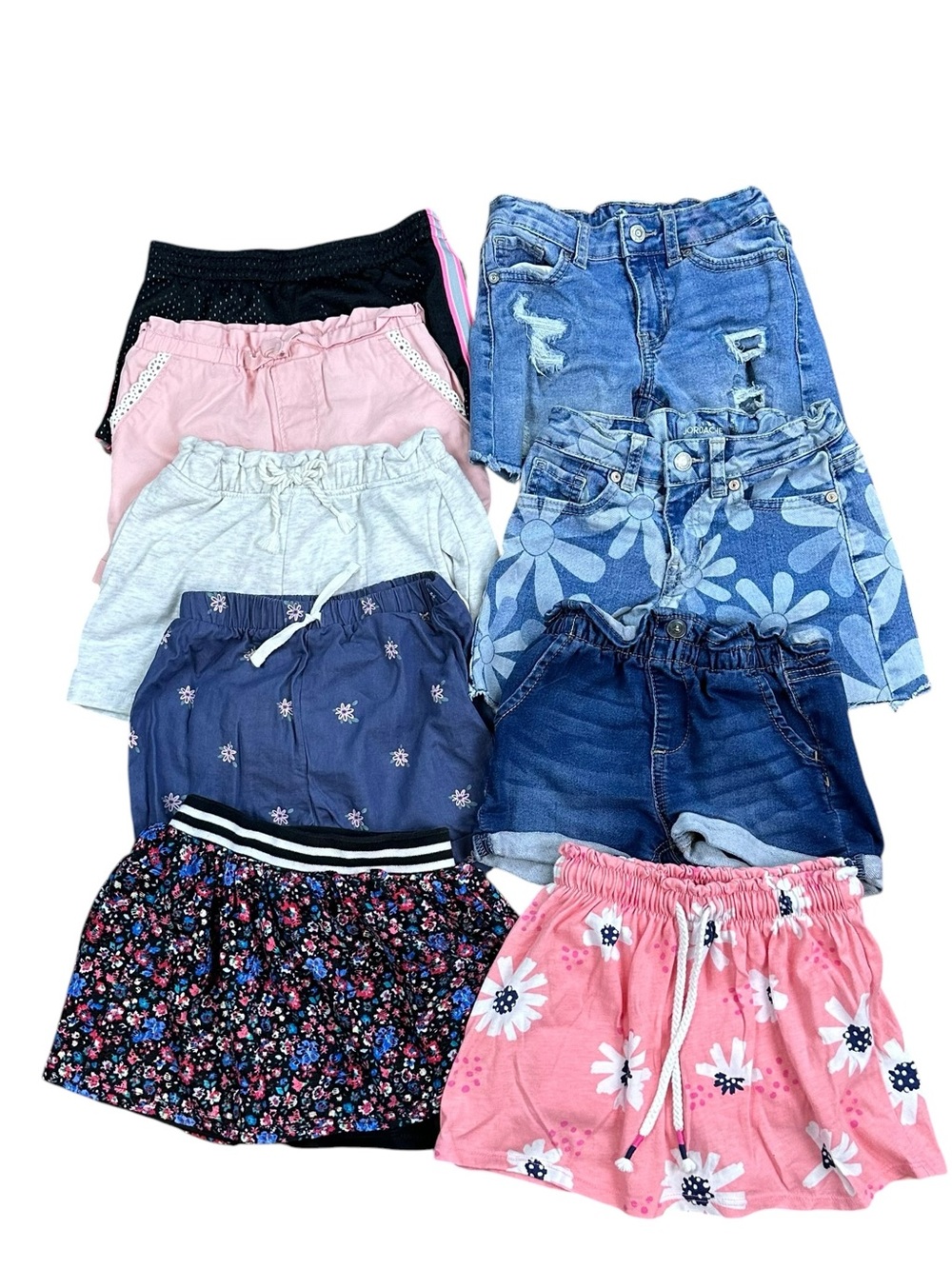 9 Pc Girls Assorted Pink & Blue Shorts Skorts Size 4/5
